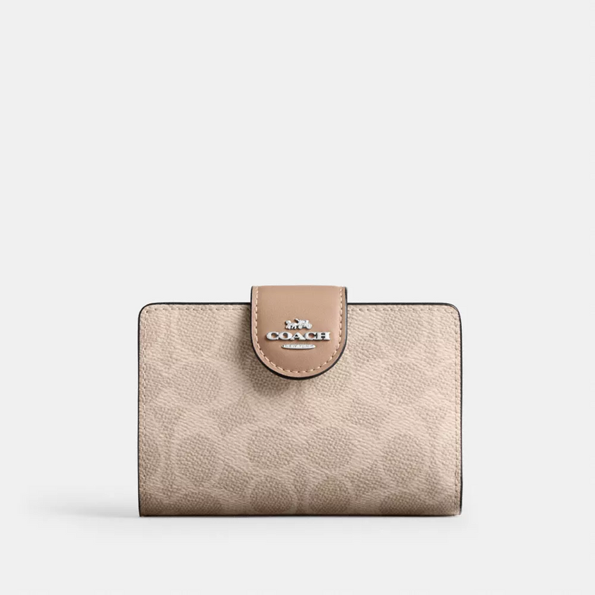 COACH Medium Corner Zip Wallet In Signature Canvas - Silver/Sand/Taupe image
