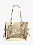 [AT DELHI] MICHAEL KORS Voyager Large Metallic Logo Debossed Tote Bag - Pale Gold image 0