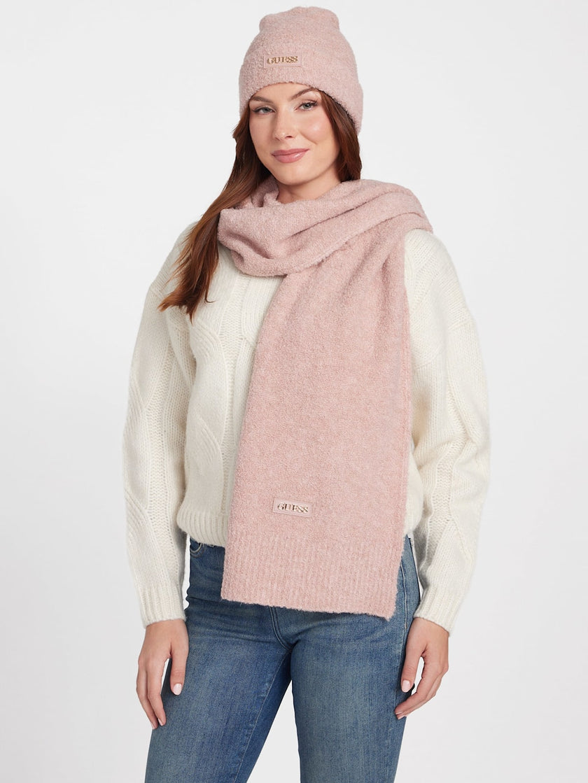 Guess Faux-Leather Logo Patch Beanie - Pink image 2