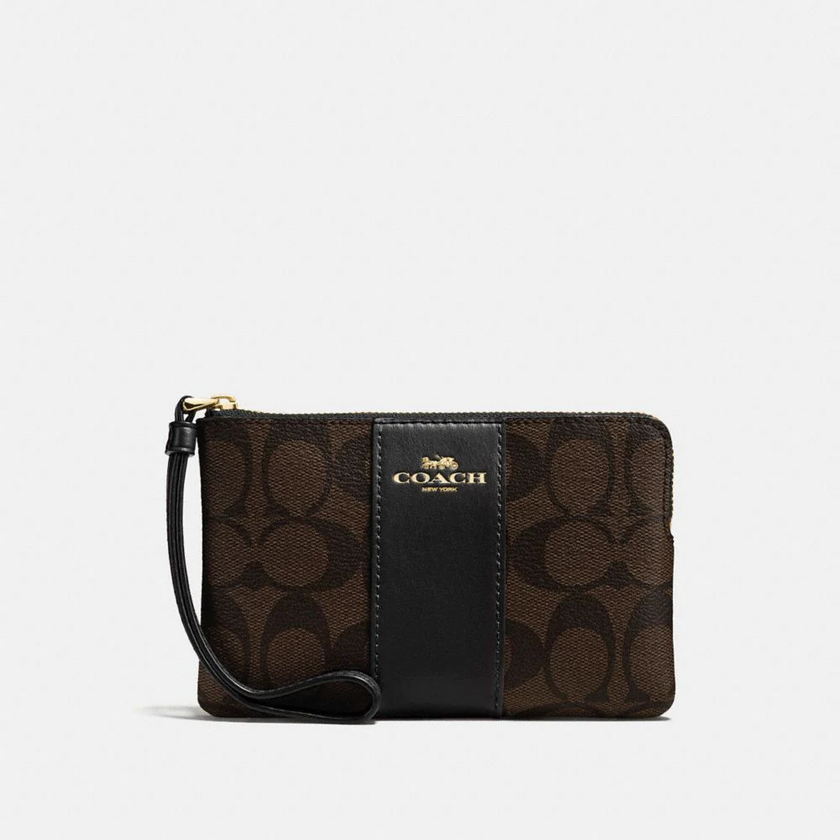 Corner Zip Wristlet In Signature Canvas - Brown image