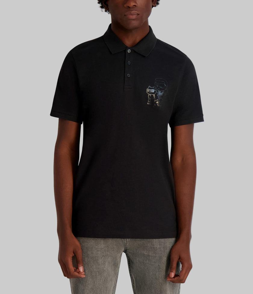 KARL LAGERFELD Pique Polo With Printed Karl And Choupette - Black image 0