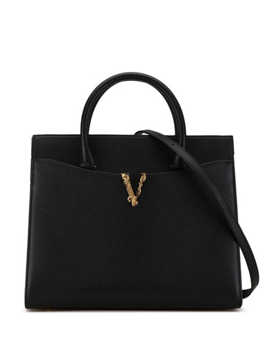 VERSACE Grained Calfskin Large Virtus Top Handle Shoulder Bag image 2