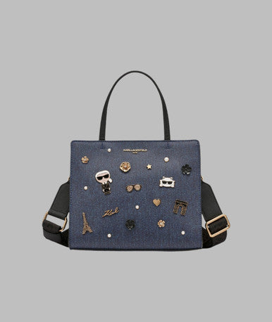 KARL LAGERFELD Maybelle Denim Satchel With Pins - Denim Blue image 0