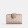 COACH  Medium Corner Zip Wallet In Signature Canvas - Silver/Sand/Taupe image