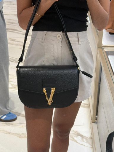 VERSACE Grainy Calf Leather Logo Crossbody Shoulder Bag image 5