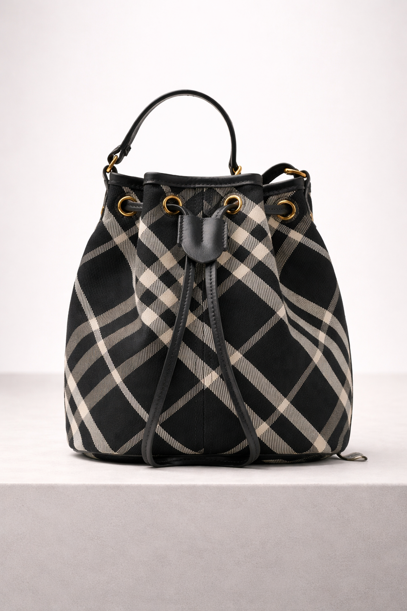 BURBERRY Mini Check-print Bucket Bag image 1