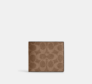 [AT DELHI] COACH Id Billfold Wallet In Signature Canvas - Tan/Black image 2