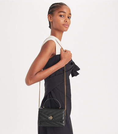 TORY BURCH Mini Kira Chevron Top Handle Chain Wallet - Black image 0