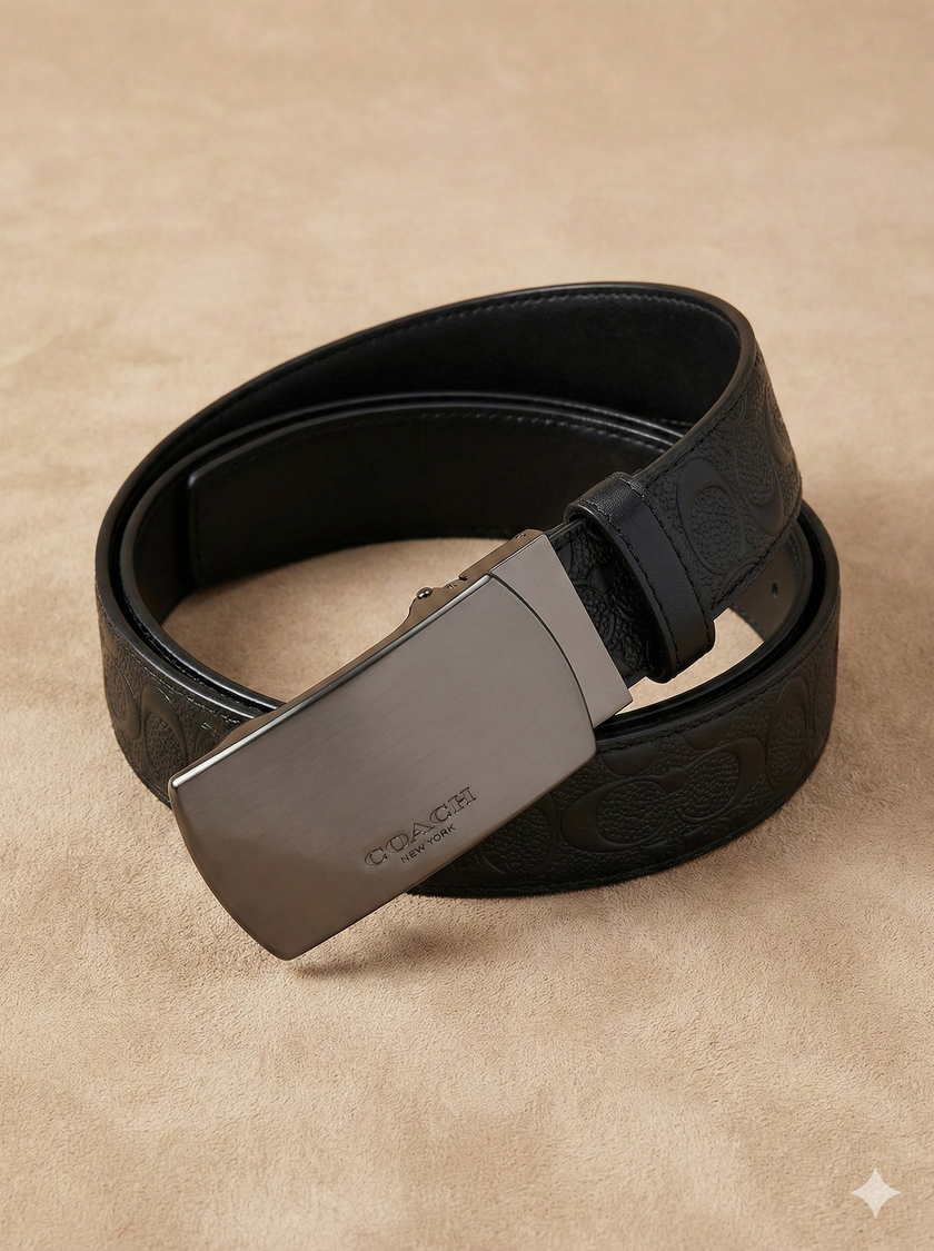 COACH Black Signature Logo Leather Cut To Size Belt (@Delhi Studio) image 0