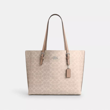 COACH Mollie Tote Bag In Signature  Canvas - Silver/Sand/Taupe image 1