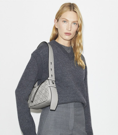 TORY BURCH Small Romy T Monogram Shoulder Bag - Gray image 1