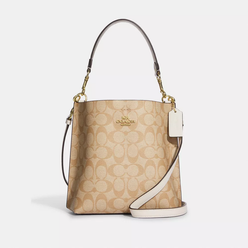 COACH Mollie Bucket Bag 22 In Signature Canvas - Gold/Light Khaki Chalk image