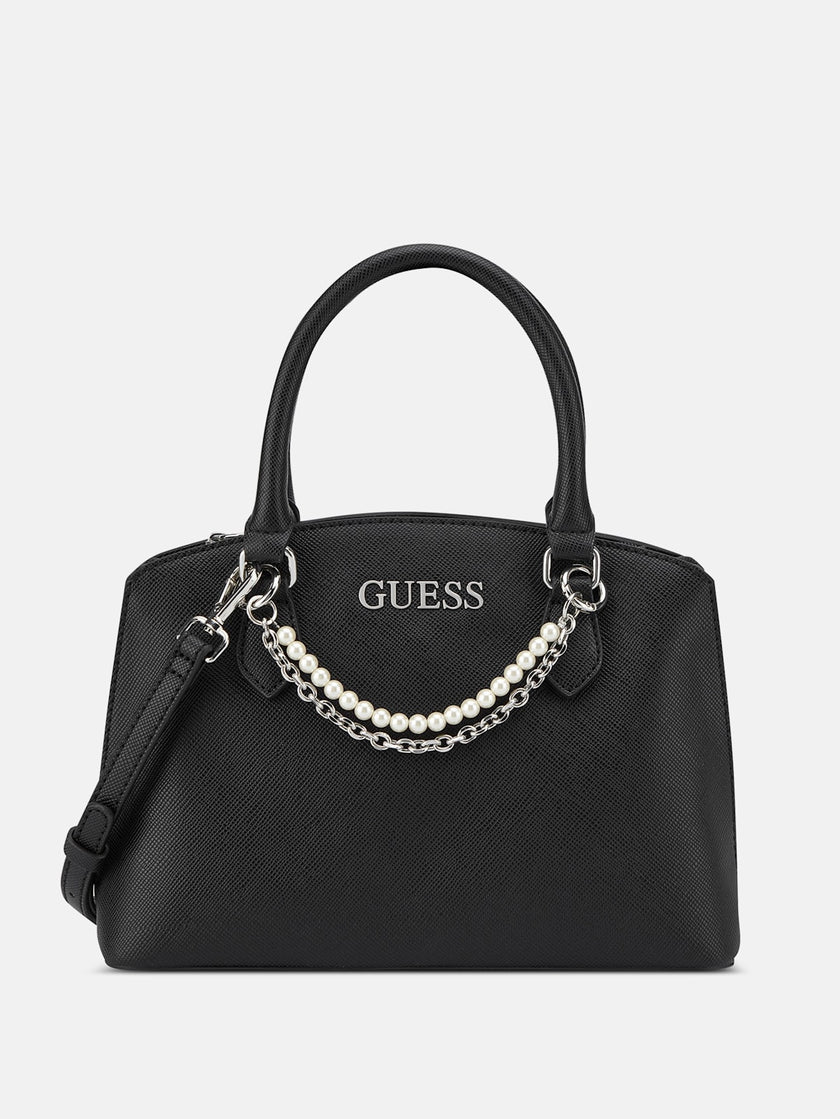 Guess Jeanine Faux-Pearl Charm Satchel - Black image 0