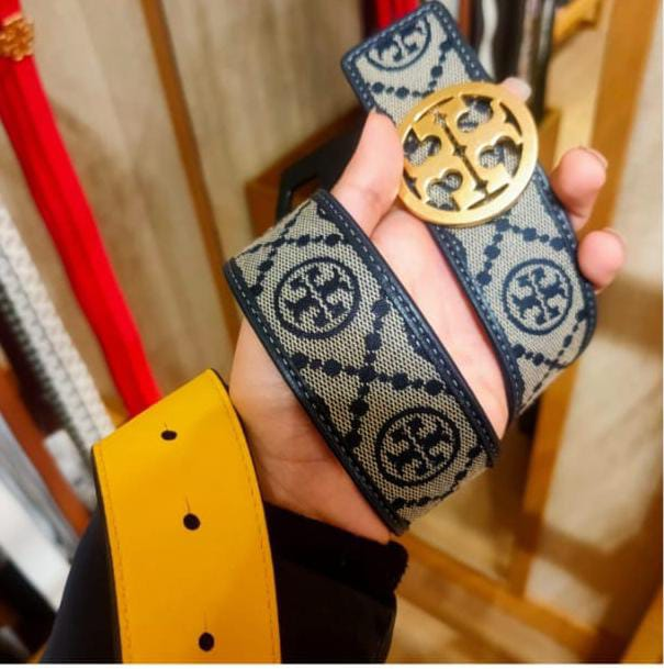 TORY BURCH T Monogram Jacquard Belt Tory Navy - SMALL image