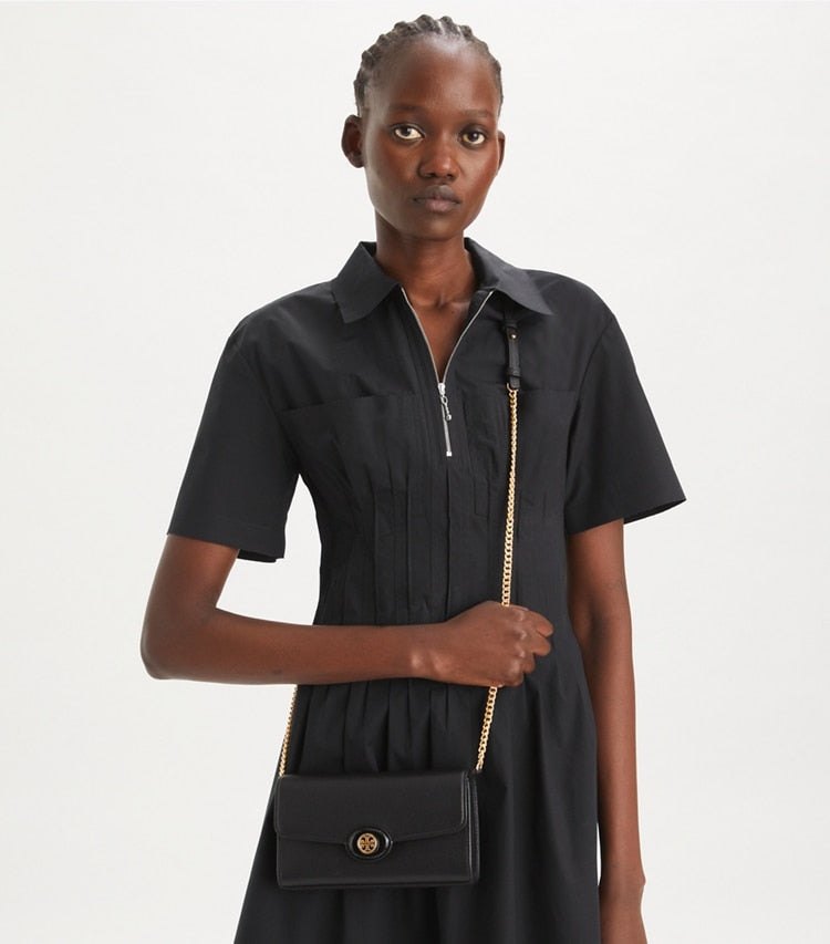 [AT DELHI] TORY BURCH  Robinson Pebbled Crossbody - Black image 1