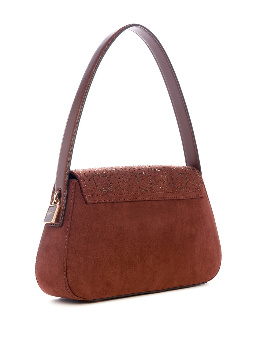 Guess Avelina Rhinestone Logo Shoulder Bag - Brown image 2