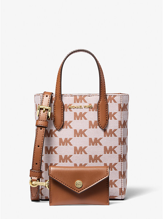 MICHAEL KORS Vincent extra small crossbody bag with jacquard logo and card holder - LUGGAGE image