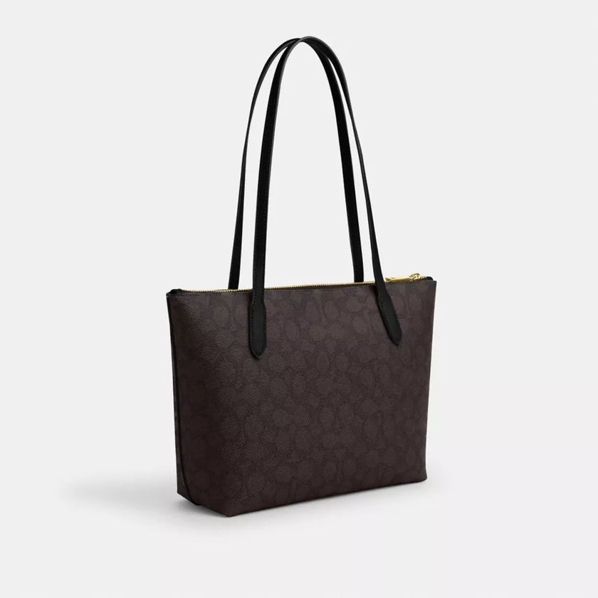 COACH Fiona Zip Tote Bag In Signature Canvas - Gold/Walnut/Black image 3