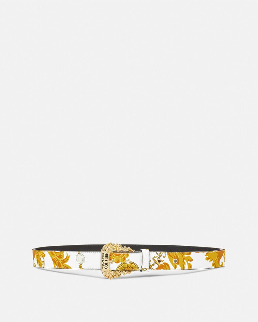 VERSACE JEANS Baroque Chain Couture Thin Belt With Buckle - Print White, 100 image
