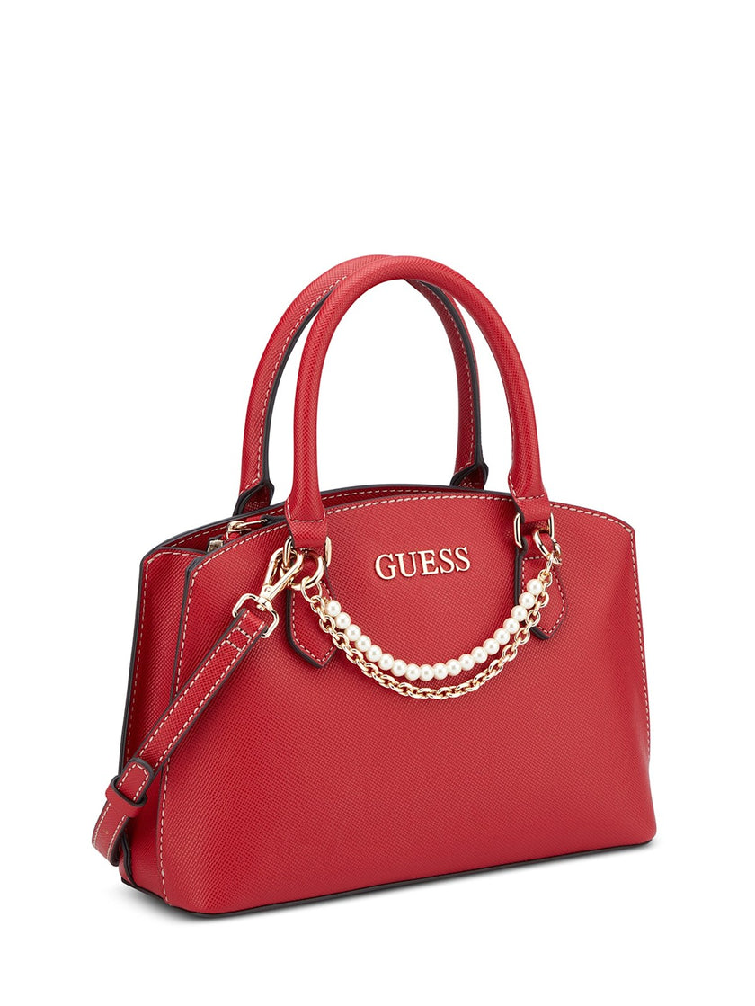 Guess Jeanine Faux-Pearl Charm Satchel - Red image 1