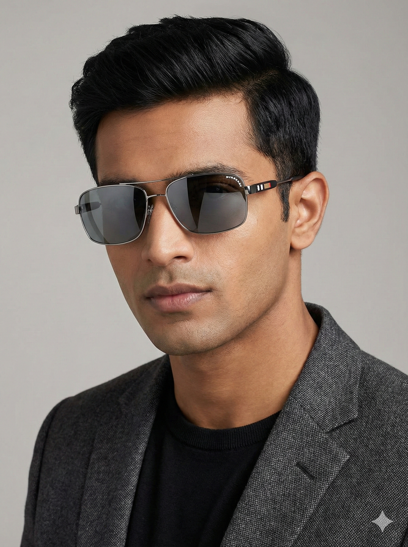 Burberry Grey Rectangular Men's Sunglasses image 0