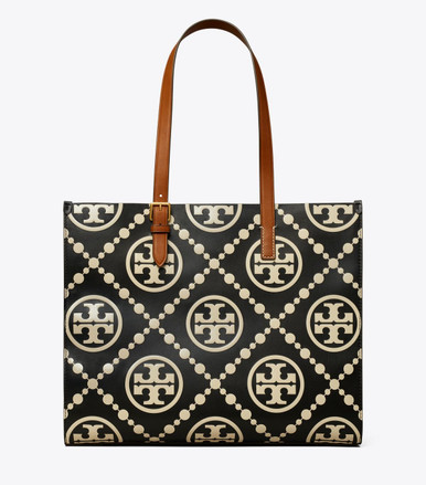 TORY BURCH T Monogram Contrast Embossed Tote - Black /White image 1