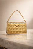 [AT DELHI] PRADA Triangle Metallic Leather Shoulder Bag In Gold image 0