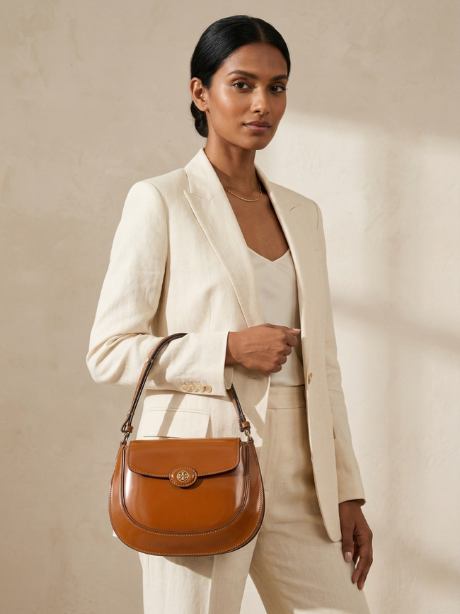 [AT DELHI] TORY BURCH Robinson Spazzolato Small Flap Bag - Dark Sienna image 1