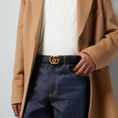 GUCCI GG Marmont Thin Belt - Gold Black image 2