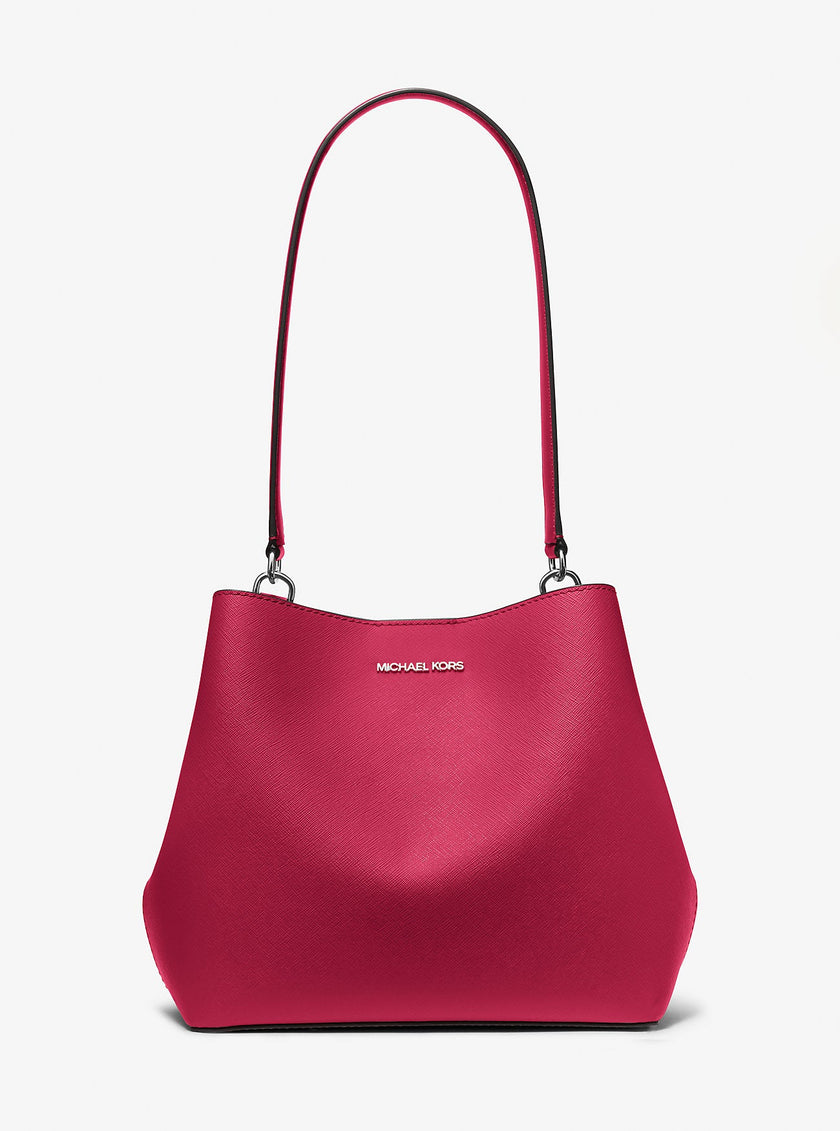 MICHAEL KORS Pratt Medium Two-Tone Metallic Signature Logo Shoulder Bag - Dark Raspberry image 0