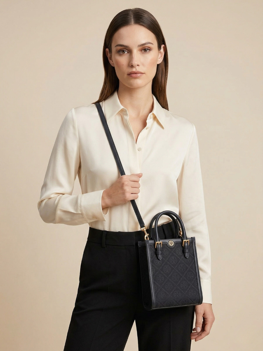 [AT DELHI] TORY BURCH T Monogram Mini N/s Tote Bag - Black image 2