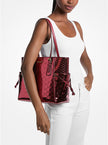 [AT DELHI] MICHAEL KORS Voyager Large Metallic Logo Debossed Tote Bag - Cherry image 1