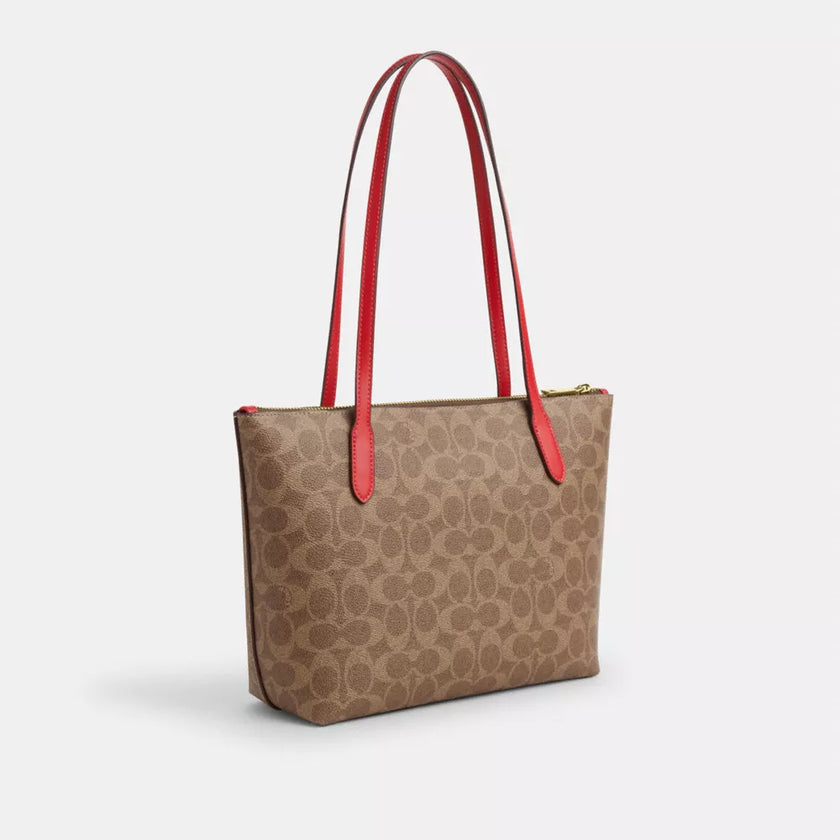 COACH Fiona Zip Tote Bag In Signature Canvas - Gold/Tan/Carnation image 2