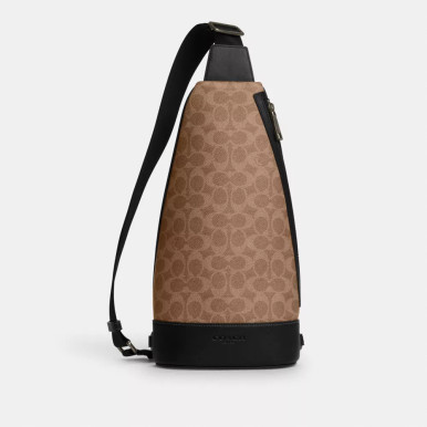 COACH Dominic Sling Pack In Signature Canvas - Tan/Black image 3