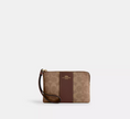 COACH Corner Zip Wristlet In Signature Canvas With Stripe - Gold/Tan/Brown image