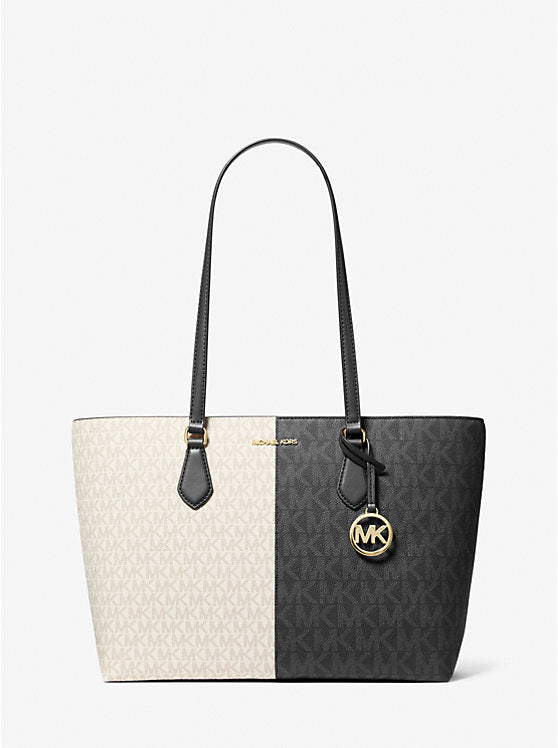MICHAEL KORS Sheila Large Two-Tone Signature Logo Tote Bag - Black Combo image 0
