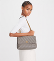 TORY  BURCH  Kira Chevron Convertible Shoulder Bag - Gray Heron image 0