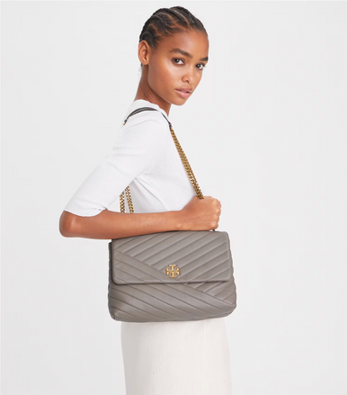 TORY  BURCH  Kira Chevron Convertible Shoulder Bag - Gray Heron image 0