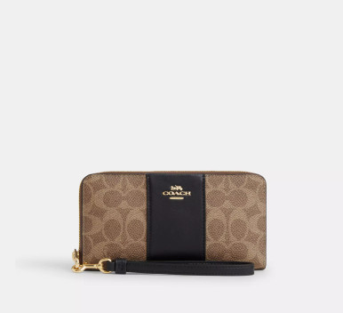 COACH Long Zip Around Wallet In Signature Canvas With Stripe image 2