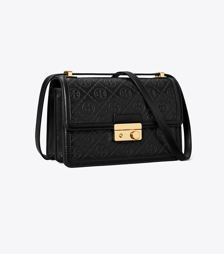 TORY BURCH T Monogram Leather Shoulder Bag - Black image