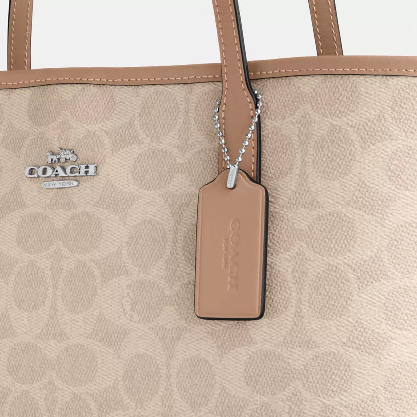 COACH Medium City Tote Bag In Signature Canvas - Silver/Sand/Taupe image 3