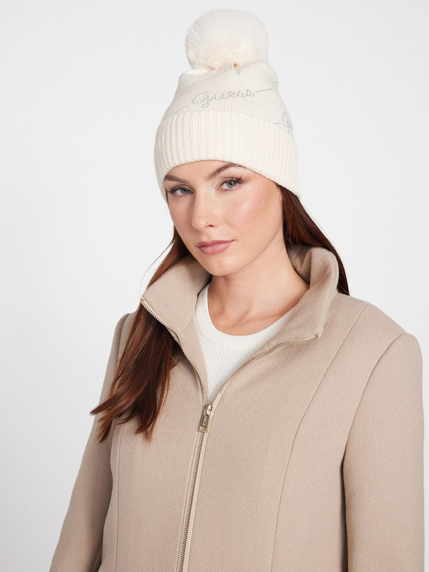 Guess Rhinestone Logo Beanie - Off-White image 1