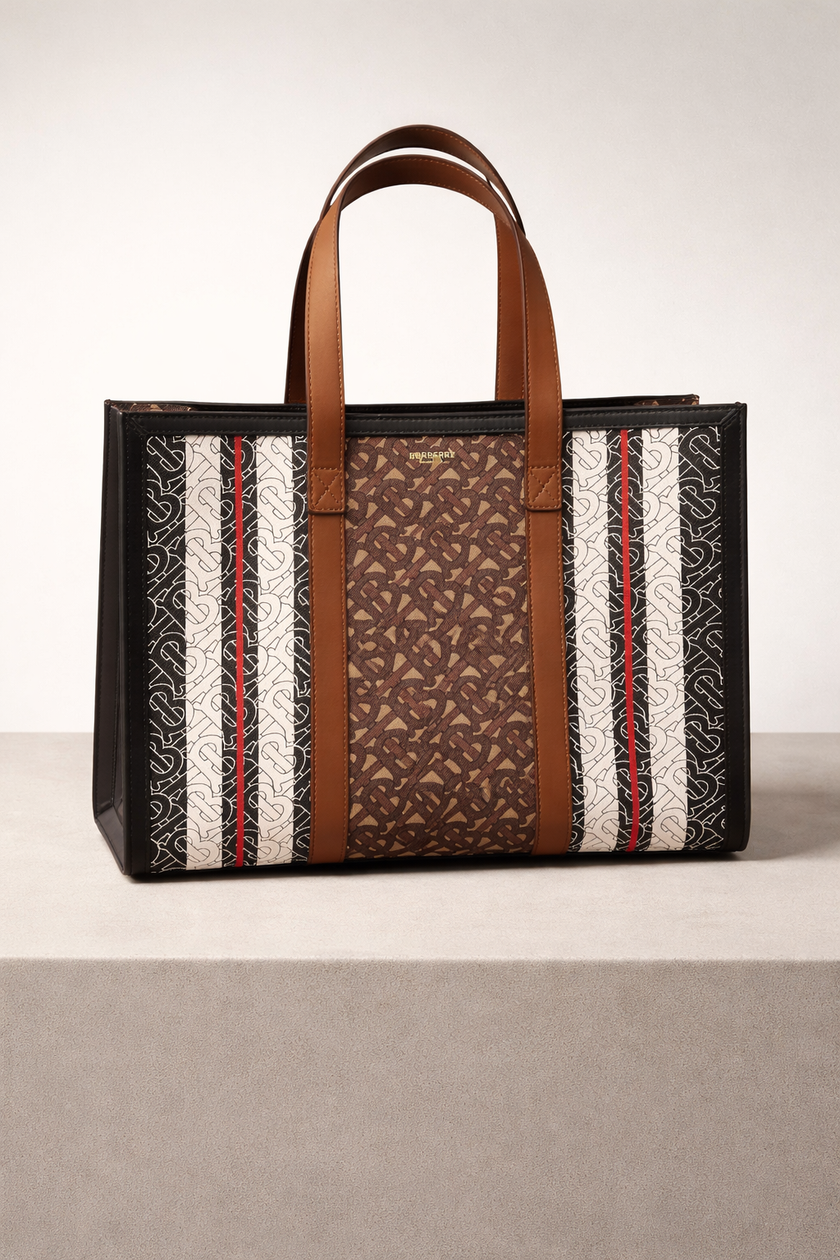 BURBERRY To Monogram Stripe Tote Bag image 1