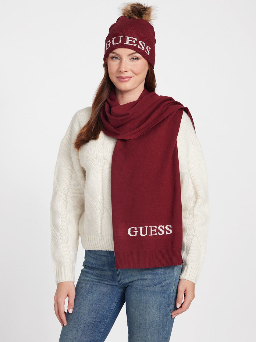 Guess Logo Hat And Scarf Gift Set - Red image 1