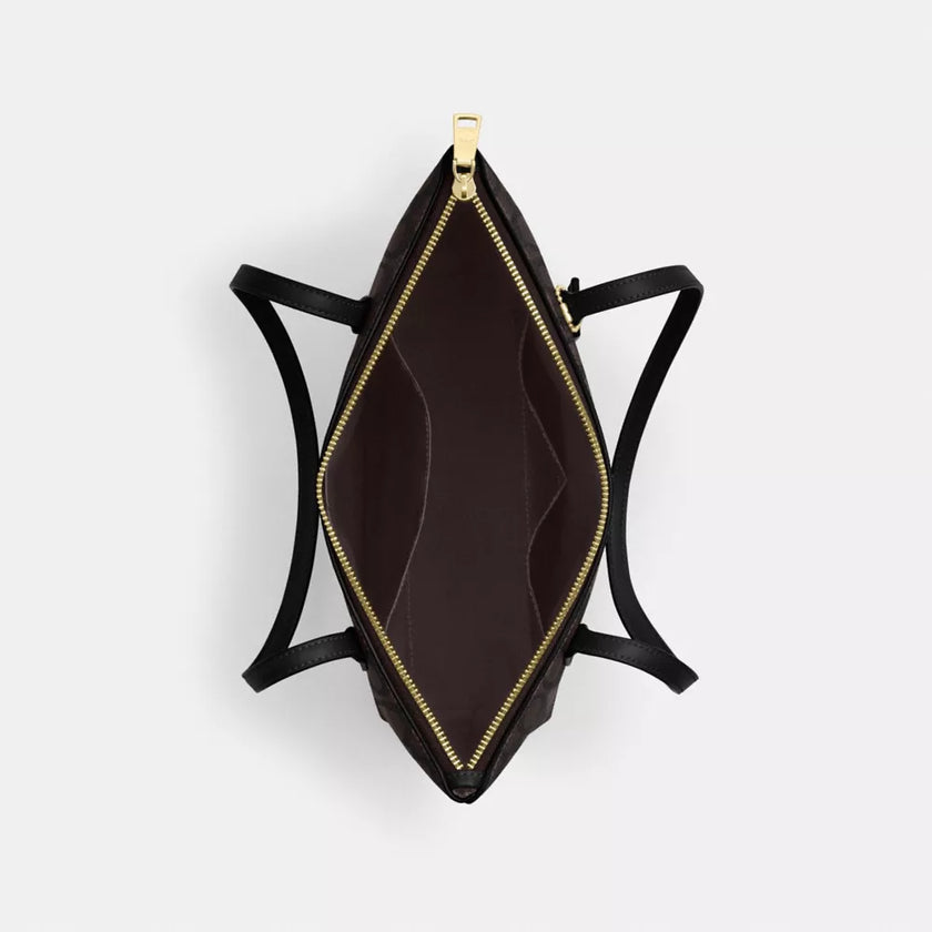 COACH Fiona Zip Tote Bag In Signature Canvas - Gold/Walnut/Black image 2