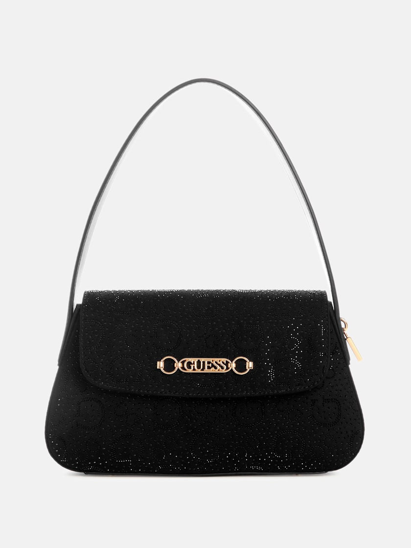 Guess Avelina Rhinestone Logo Shoulder Bag - Black image 0