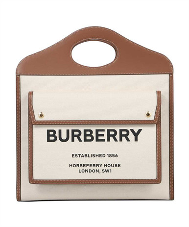 BURBERRY Ladies Logo Printed Pocket Tote Bag - Beige image 2