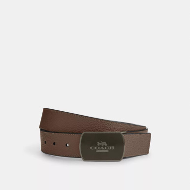 COACH Plaque Buckle Cut To Size Reversible Belt, 38 Mm - Dark Stone/Black image 1