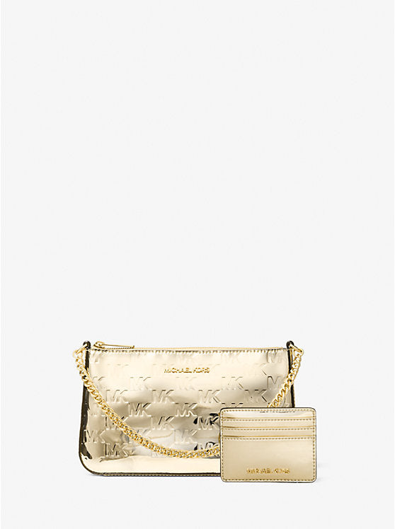 [AT DELHI] MICHAEL KORS Jet Set Medium Metallic Logo Debossed Pochette and Card Case Gift Set image 0