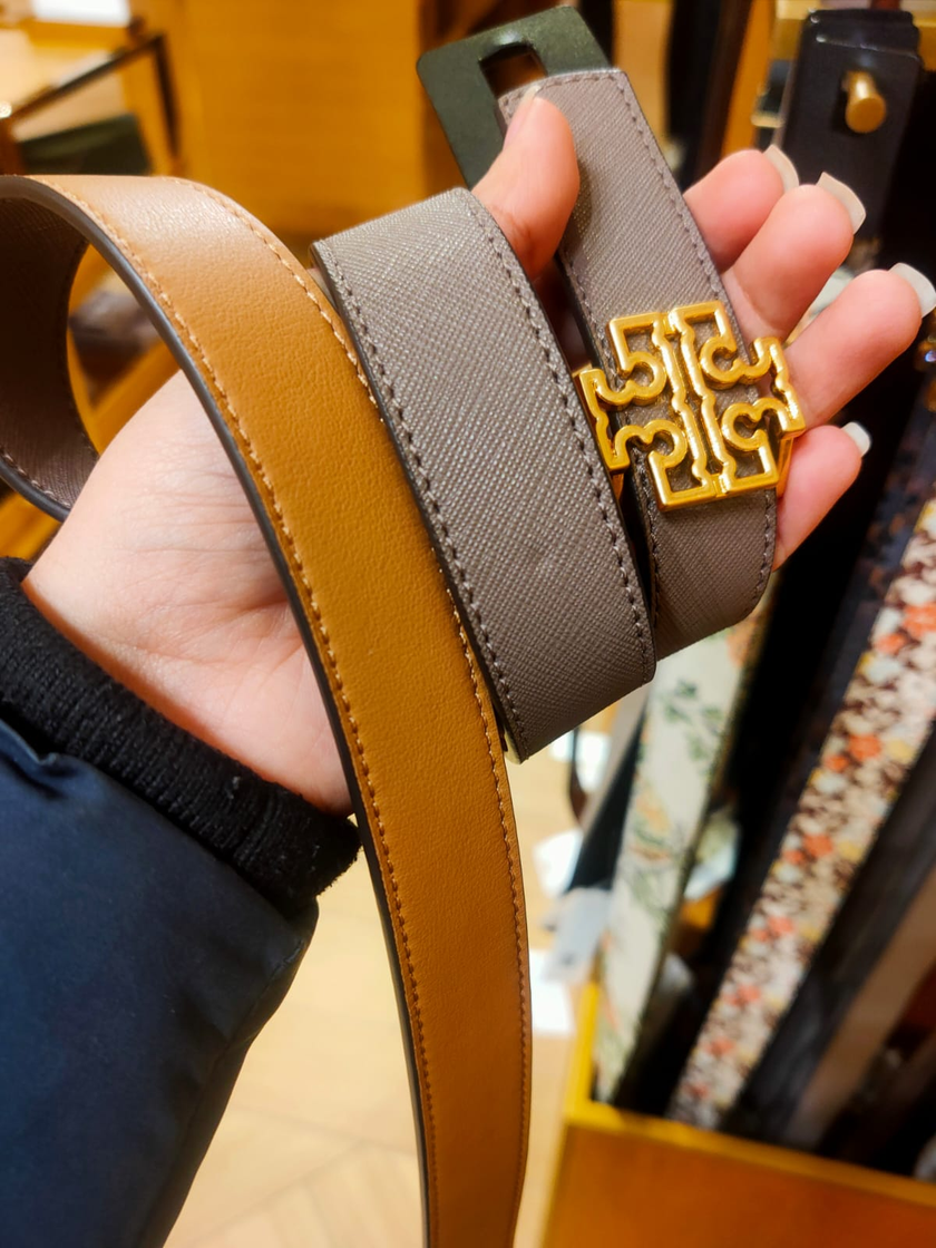 TORY BURCH Reversible Britten Logo Belt - GREY/ORANGE, S image